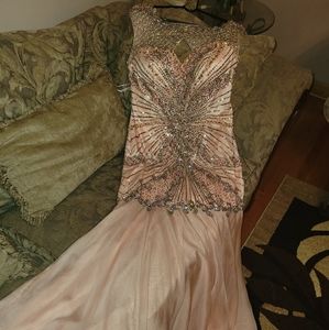 Jovani long light Pink bedazzled Gown. Satin